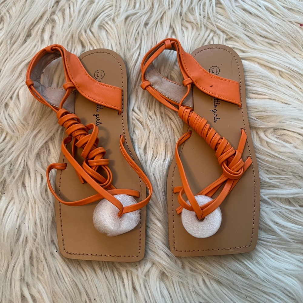 Girls Orange Tie Up Sandals
